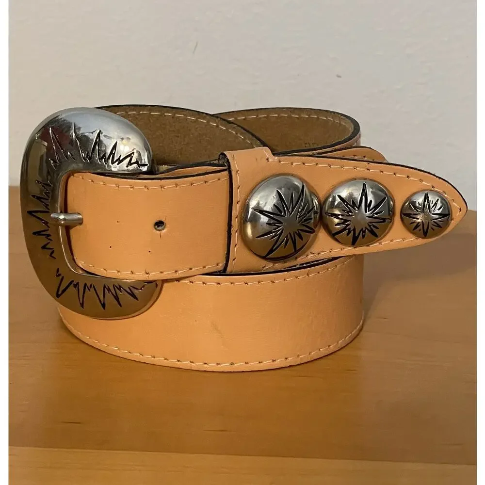 Natural Leather Embossed Western Buckle Womens Size 30 Cowgirl Ranch - Picture 6 of 6